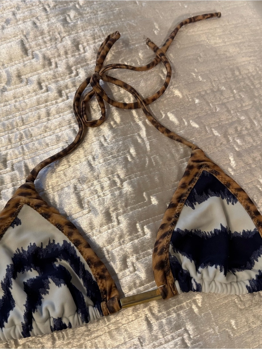 Vix Bikini w/coverup, 3 piece; Navy/White Stripes w/cheetah print trim, S, Good. - Picture 3 of 11